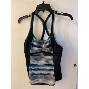 Nike Racerback swim tank large top active dri fit black blue